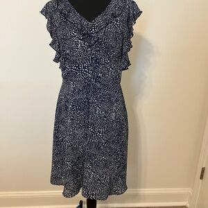 Navy & White Small Print Women's Dress by Premise Petite PM Lined Sleeveless